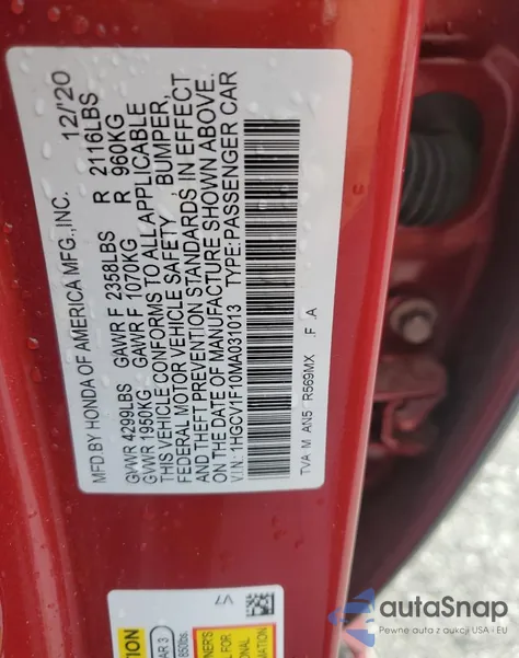 2021 Honda Accord Lx from USA, damaged, VIN 1HGCV1F10MA031013